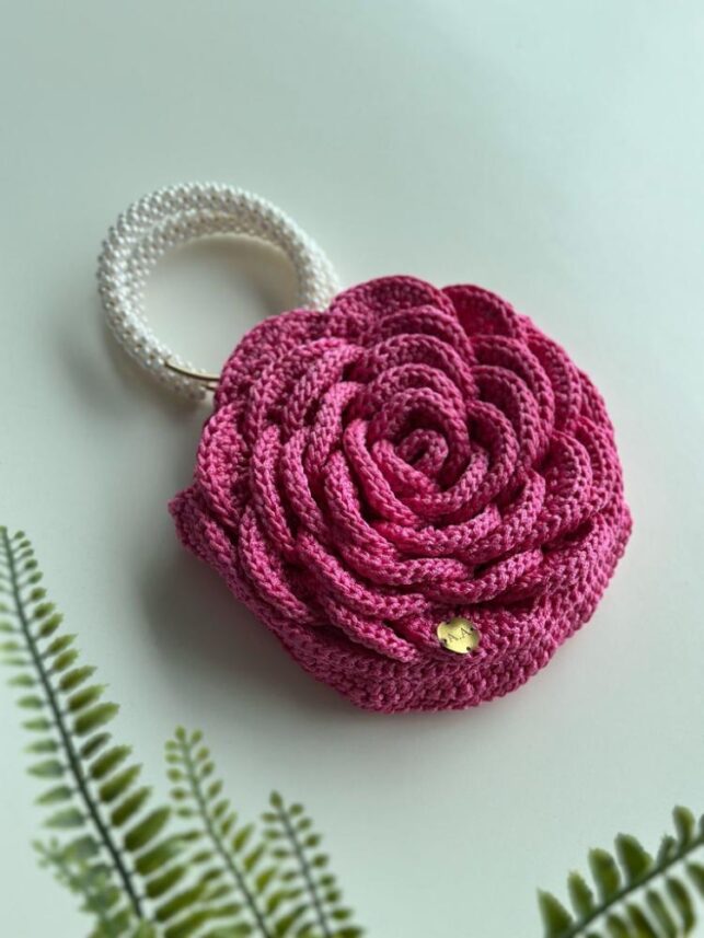 Hand craft flower style bag w/ pearl handle, Nylon materials