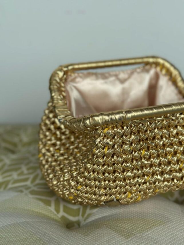 Golden clutch bag, Leather materials