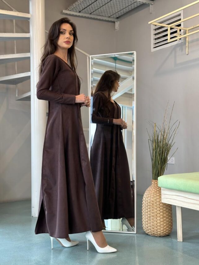 Fitted long sleeve dress, Moleskin materials