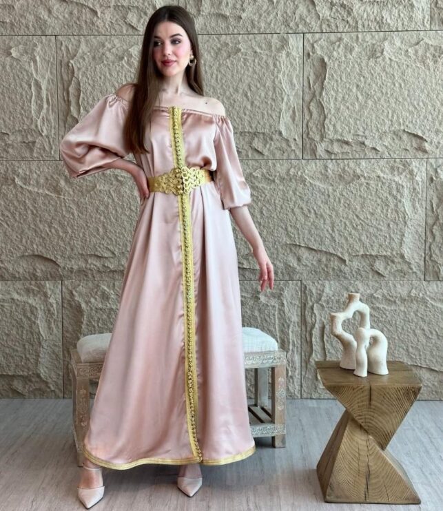 Caftran w/ Golden embroidery, Silk Materials