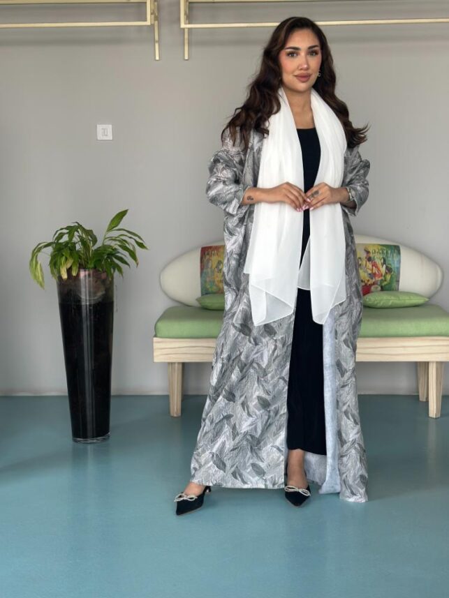 Leafy design Abaya, Linen Cotton Materials
