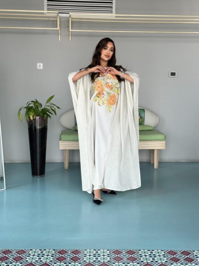Cape Beads Embroidery Dress w/ intricate design, Linen Materials