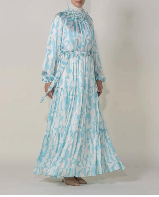 Set of Floral Top & Skirt, Satin Materials