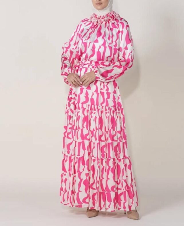 Set of Floral Top & Skirt, Satin Materials