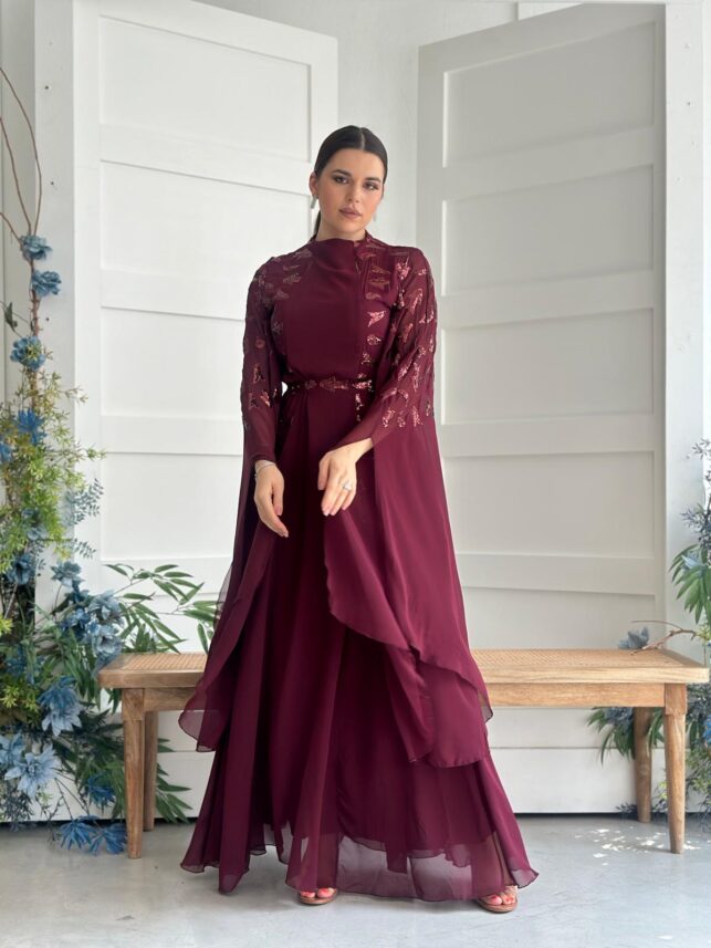 Indian Long tail dress w/ top beads, Chiffon materials