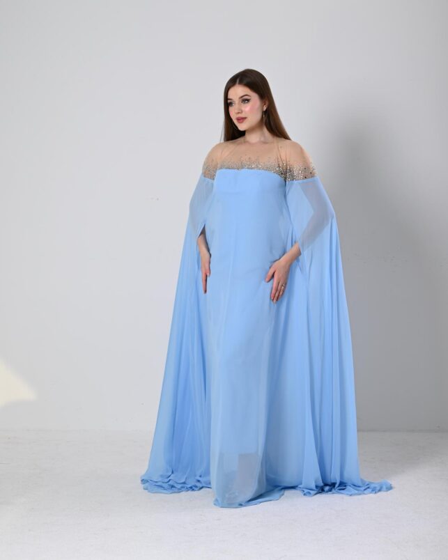 Cape Long Dress, Chiffon Materials