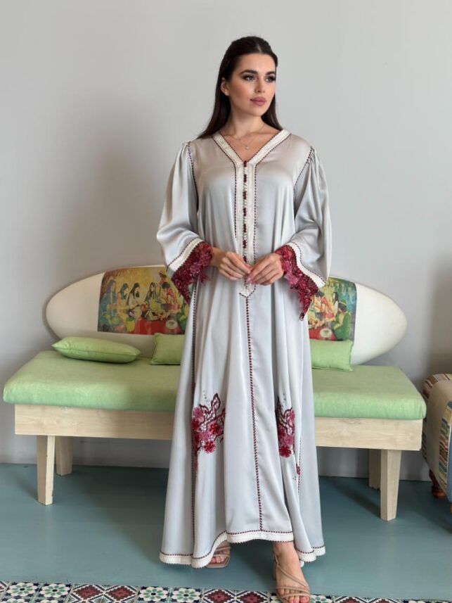 Colored Jalabiya w/ Flower Embroidery, Satin Materials