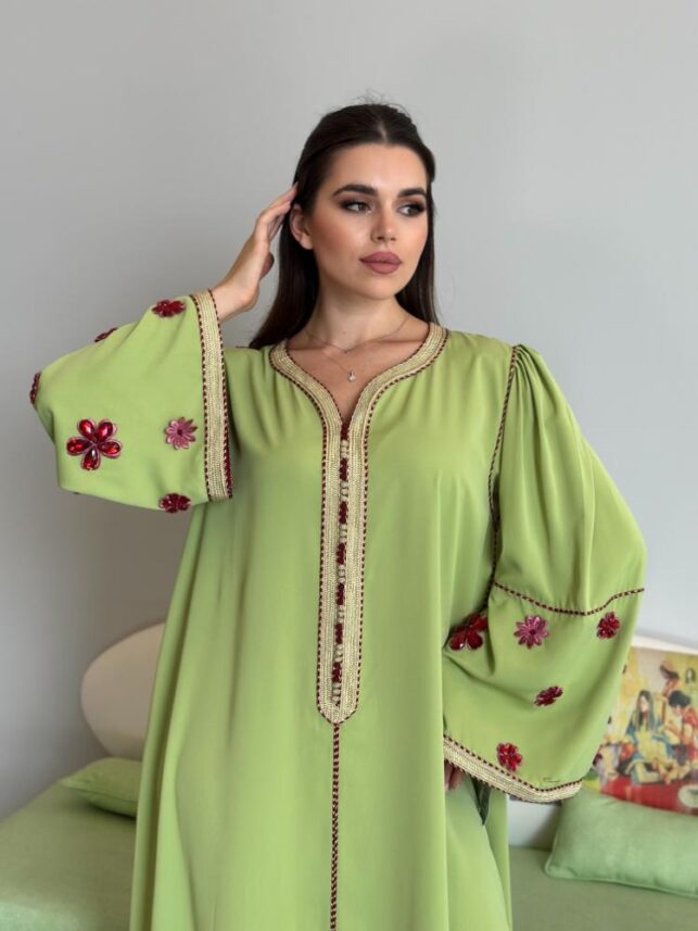 Colored Jalabiya w/ colored Embroidery on hand, Satin Materials