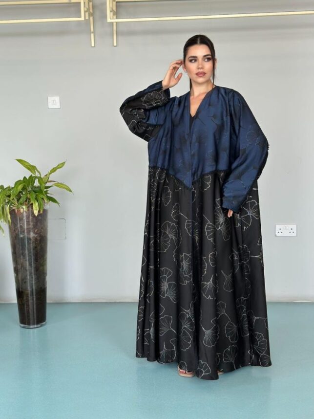Half Colors & Fabric Damask Abaya, Silk Materials
