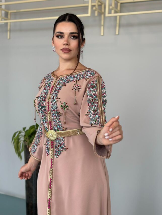 Moroccan Jalabiya with full beads, Fine crepe Materials