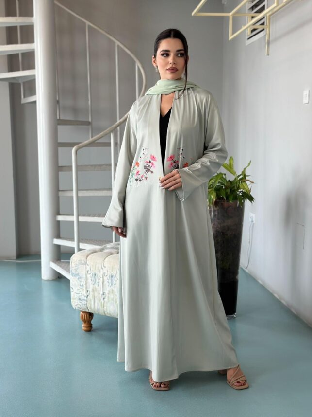 PrintedAbaya with the Japanese Design, Satin materials