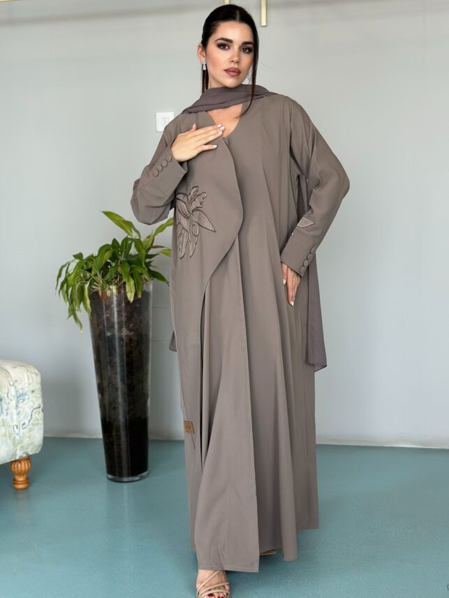 Colored Designed Abaya with Colossal Flower Embroidery & buttons on hand, Fine crepe materials
