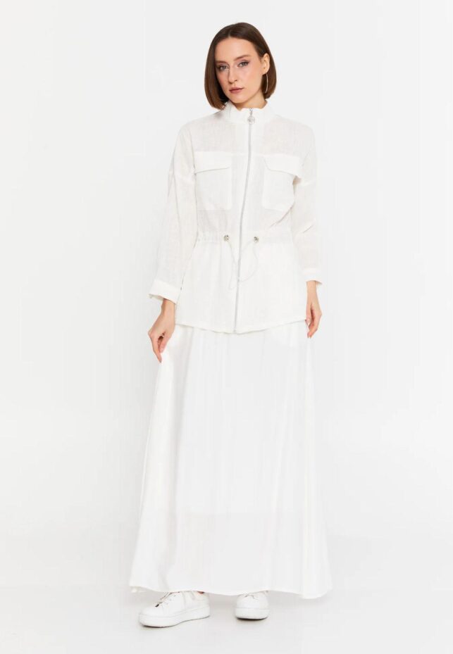 The linen-blend zip-front two-piece set